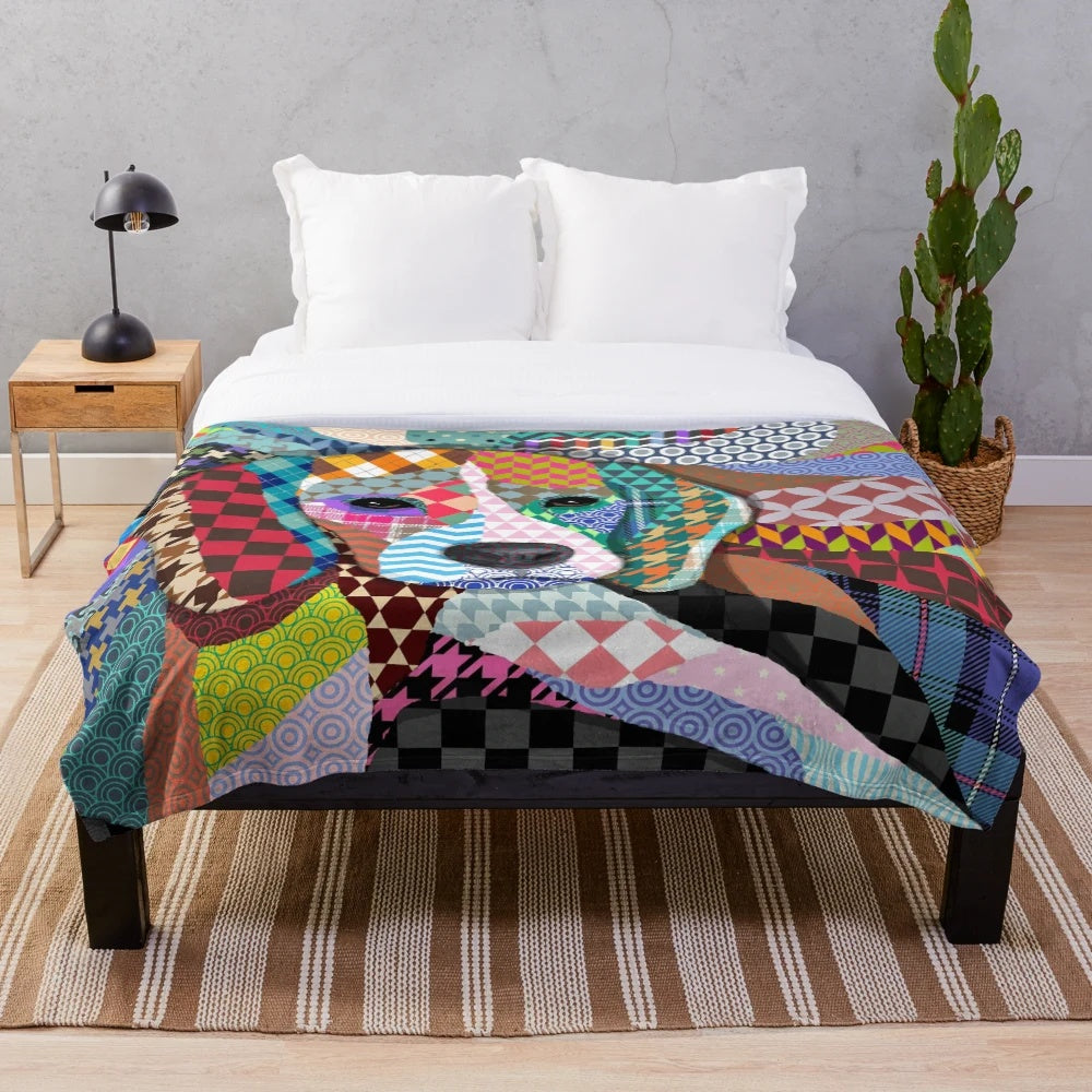 Colorful beagle dog plush blanket with vibrant pattern