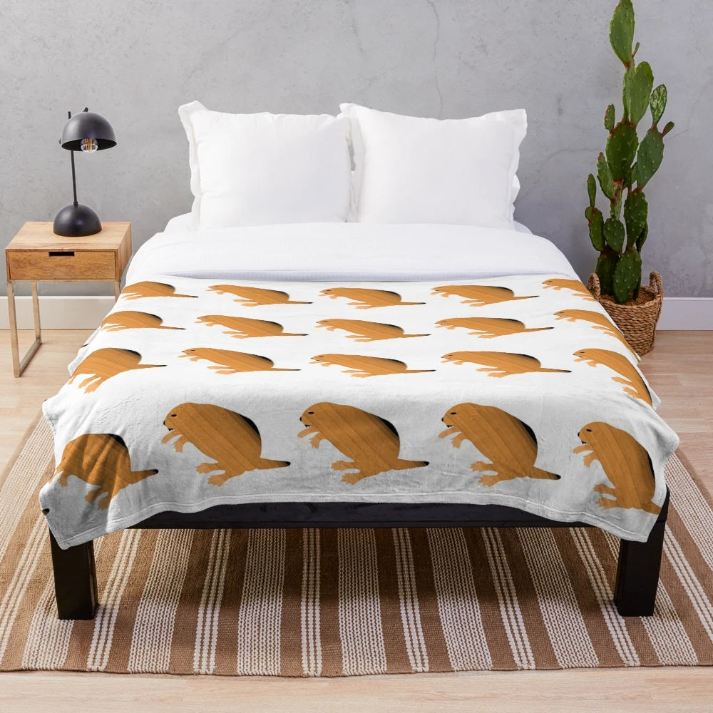Colorful beaver-themed plush blanket with abstract design