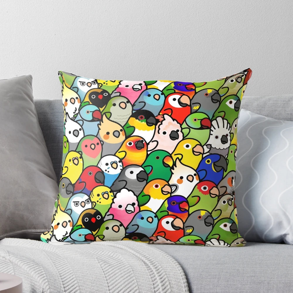Decorative Pillow with Vibrant Bird Pattern