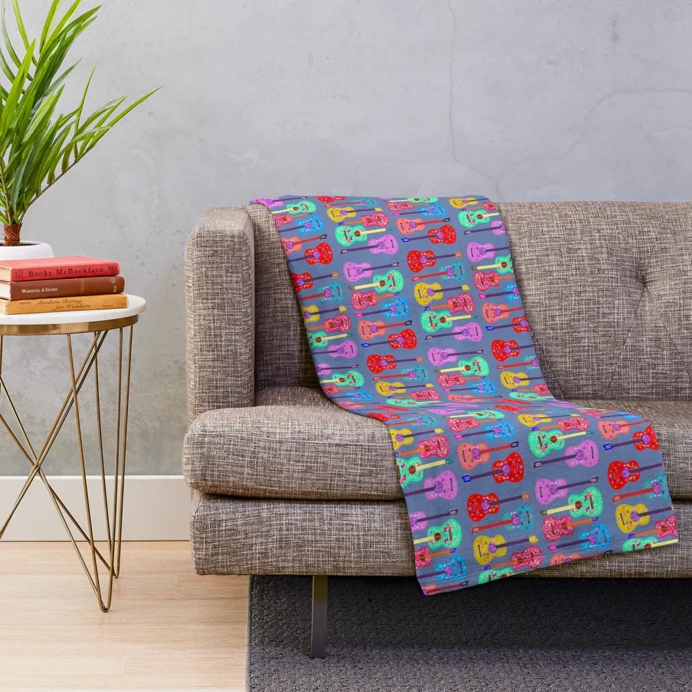 Colorful boho-style guitar plush blanket
