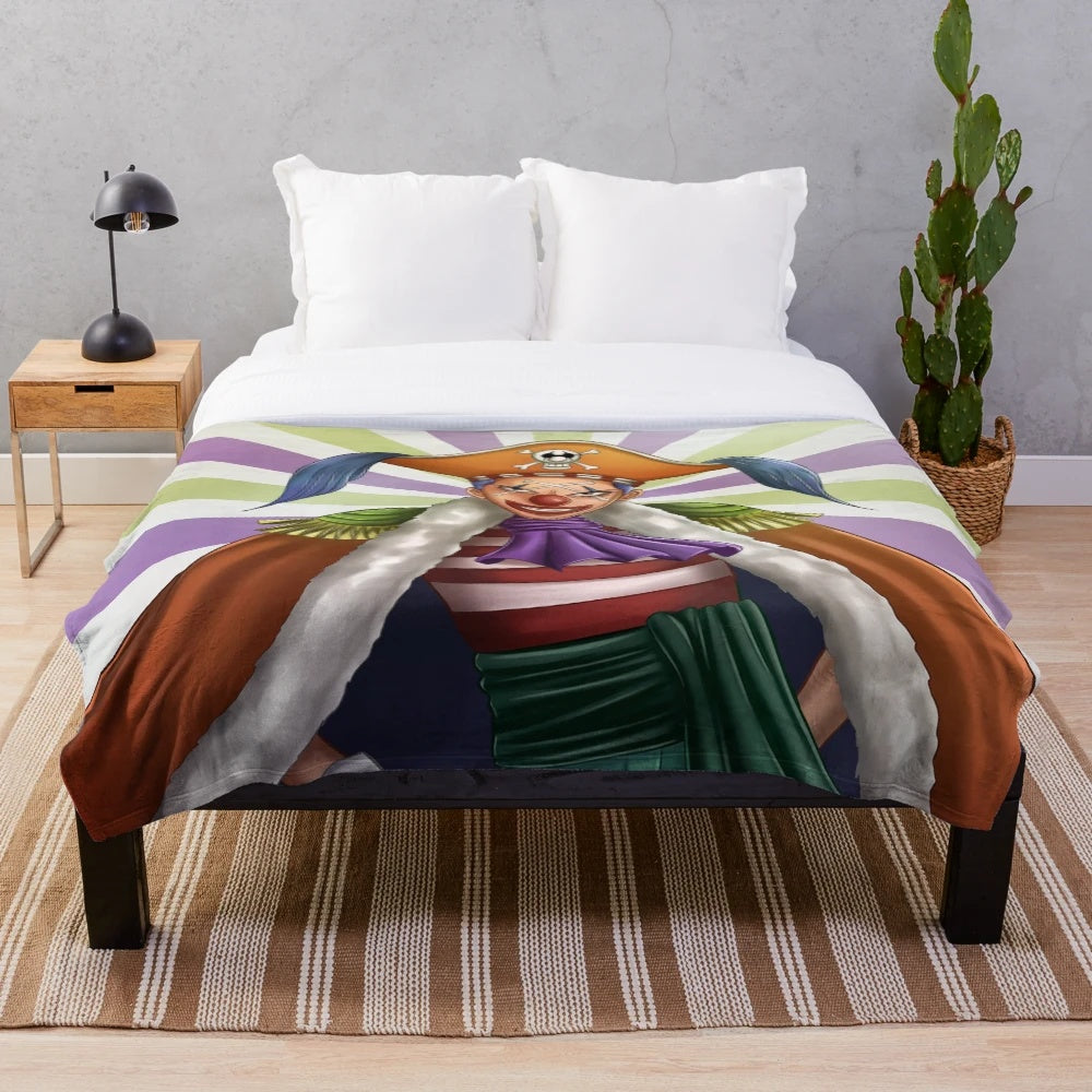 Colorful Buggy the Clown One Piece Anime Fanart Plush Blanket