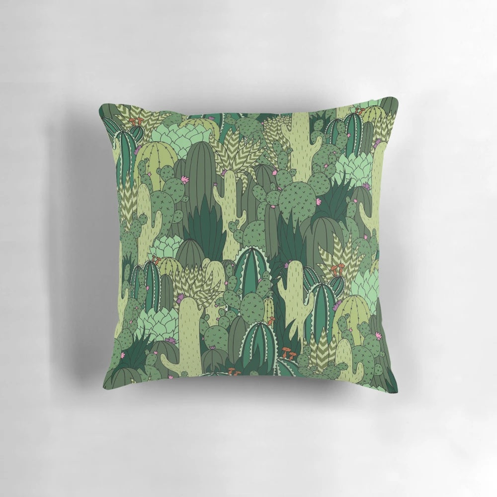 Vibrant cactus pattern decorative throw pillow for bedroom and living room décor