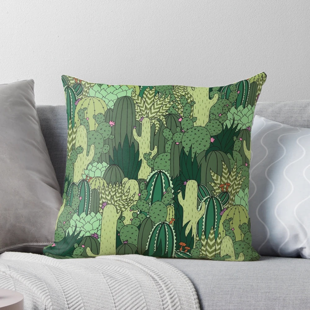 Vibrant cactus pattern decorative throw pillow for bedroom and living room décor