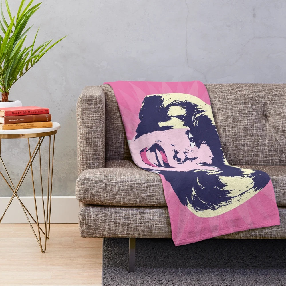 Colorful plush blanket featuring a pop art tribute design of Carol Channing, the iconic 80s TV and movie star