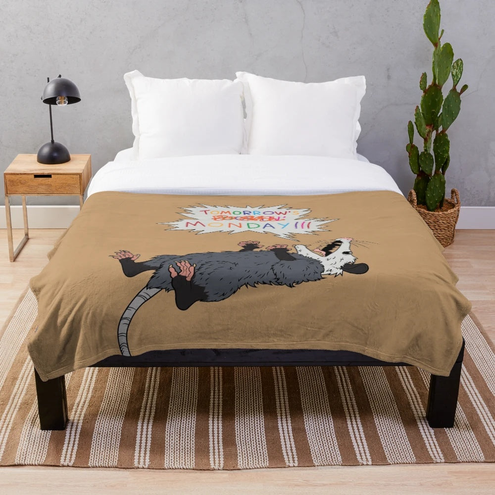 Colorful cartoon opossum plush blanket