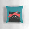 Colorful graphic design of cat with Tupac-inspired styling on a plush pillow