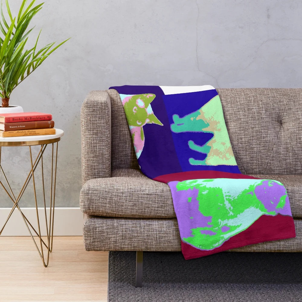 Colorful cats plush blanket with pop art-style design