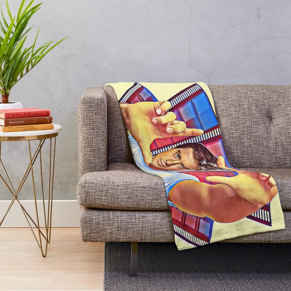 Colorful cinema-themed plush blanket featuring vibrant illustration