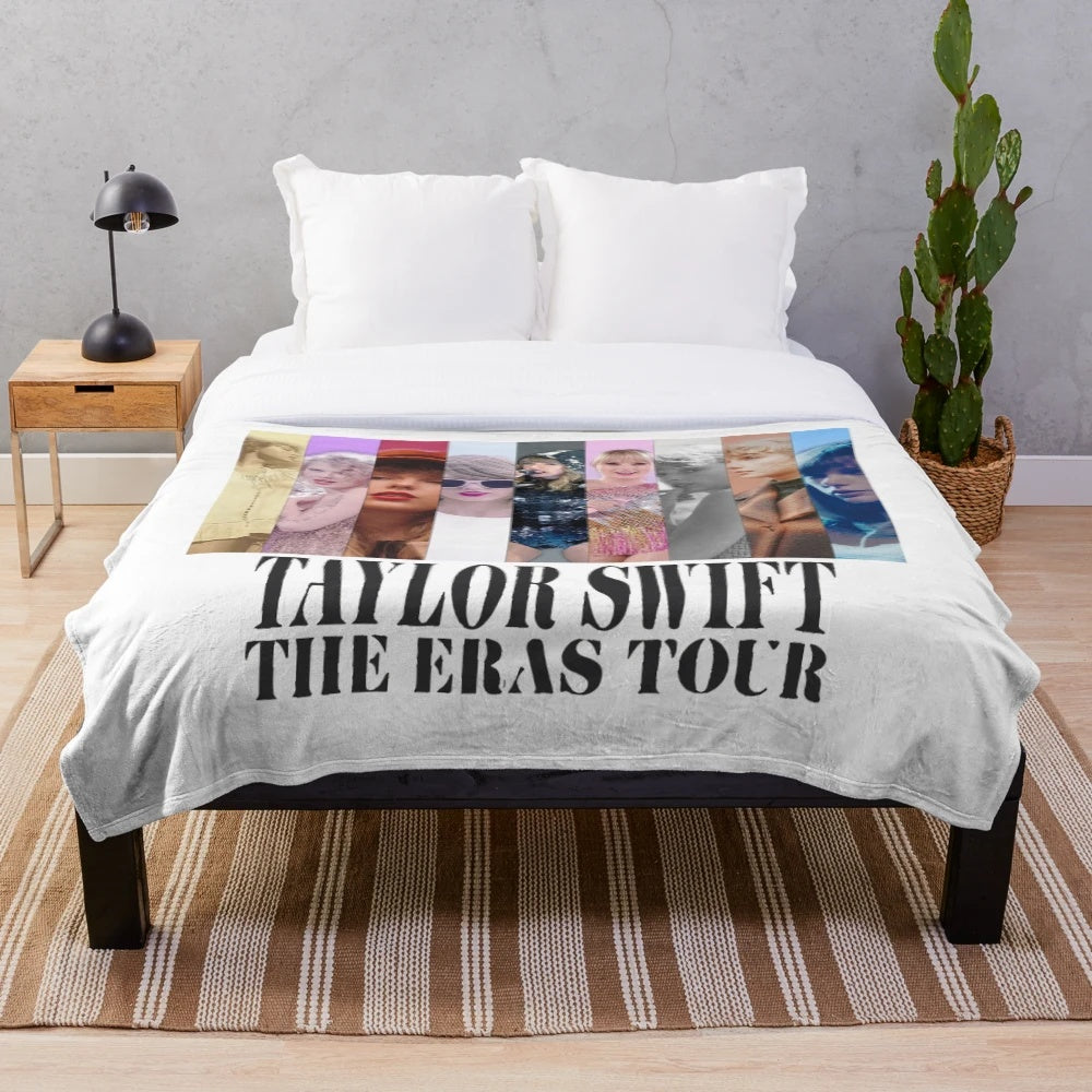 Collage portrait of Taylor Swift on a plush blanket