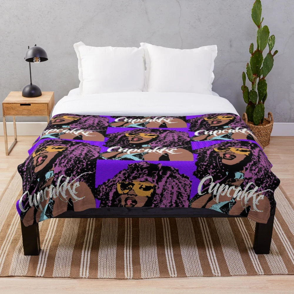 Colorful cupcake-themed pop art plush blanket