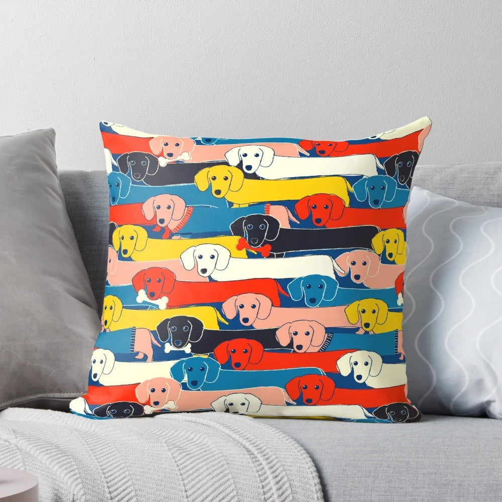 Colorful pattern of cute dogs on a decorative pillow
