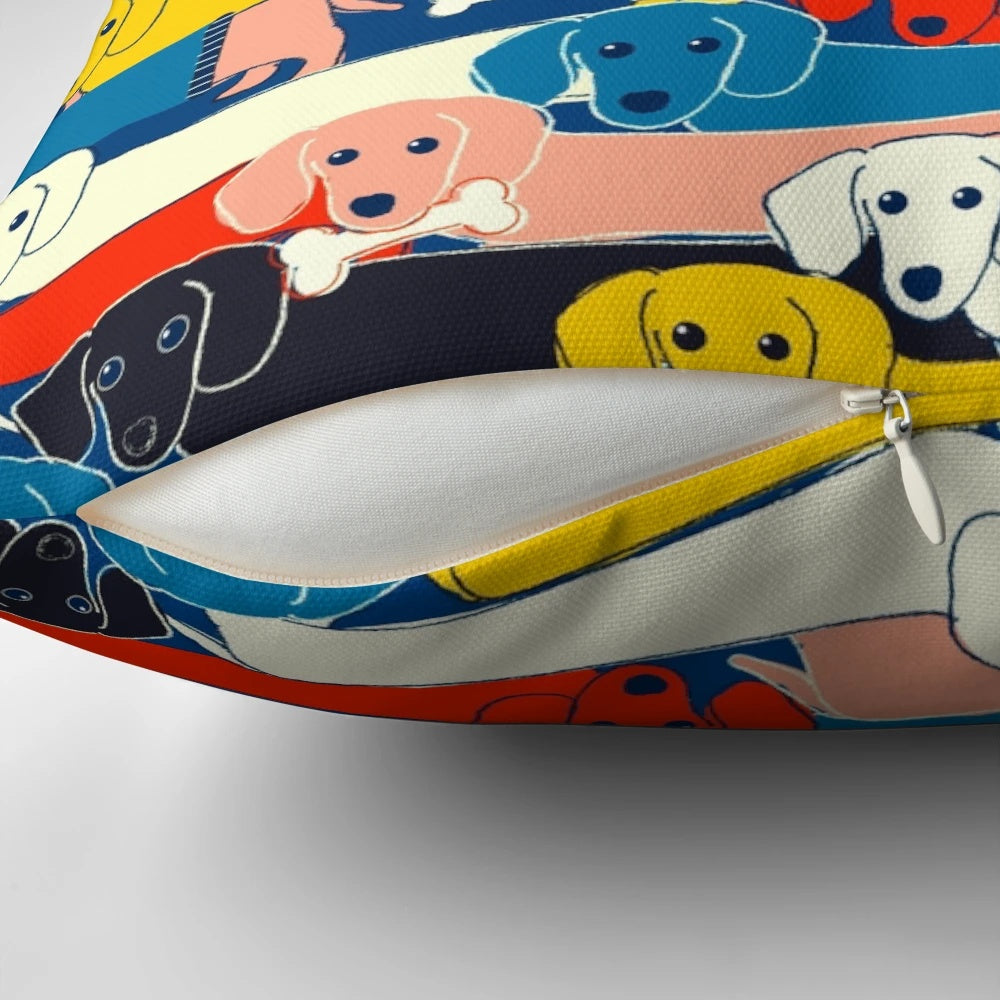 Colorful pattern of cute dogs on a decorative pillow