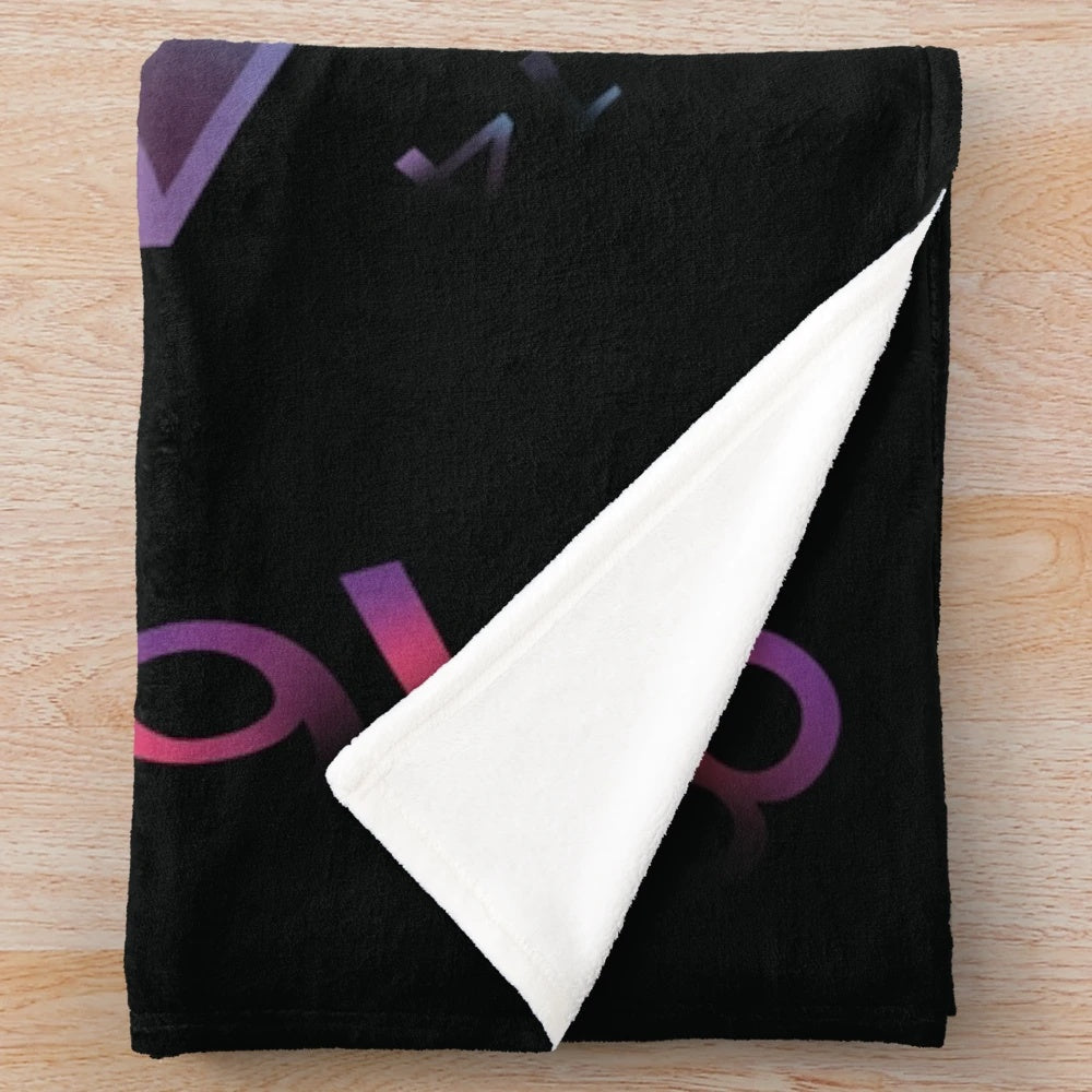 Colorful plush blanket featuring the iconic D20 dice from the Dungeons & Dragons tabletop game