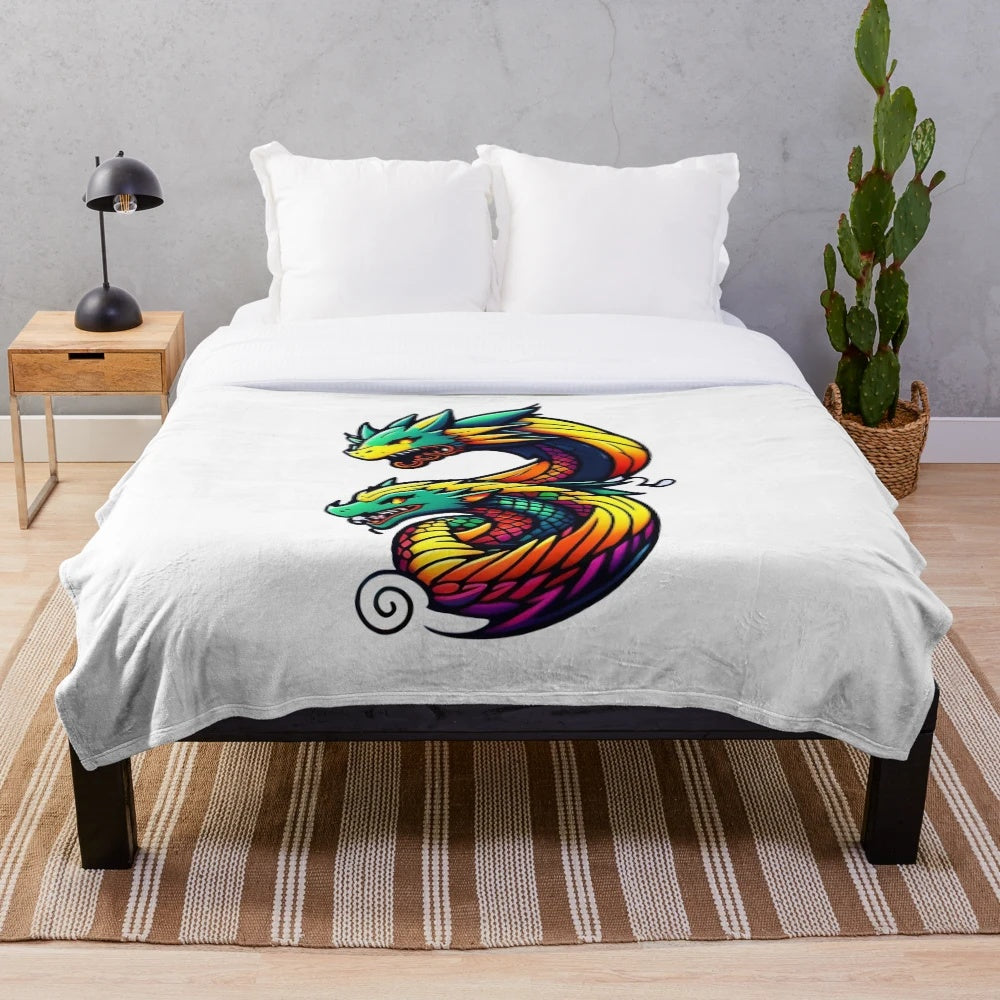 Colorful dragon art plush blanket featuring an anime-style manga illustration of a legendary animal