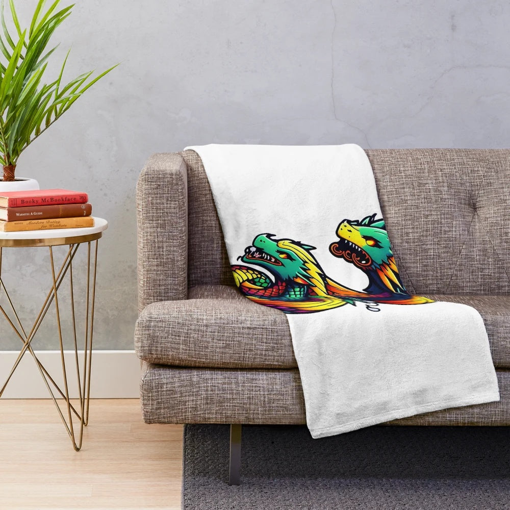 Colorful dragon art plush blanket featuring an anime-style manga illustration of a legendary animal
