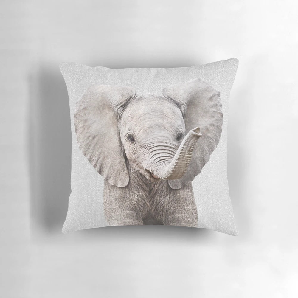 Vibrant colorful throw pillow featuring a whimsical elephant portrait