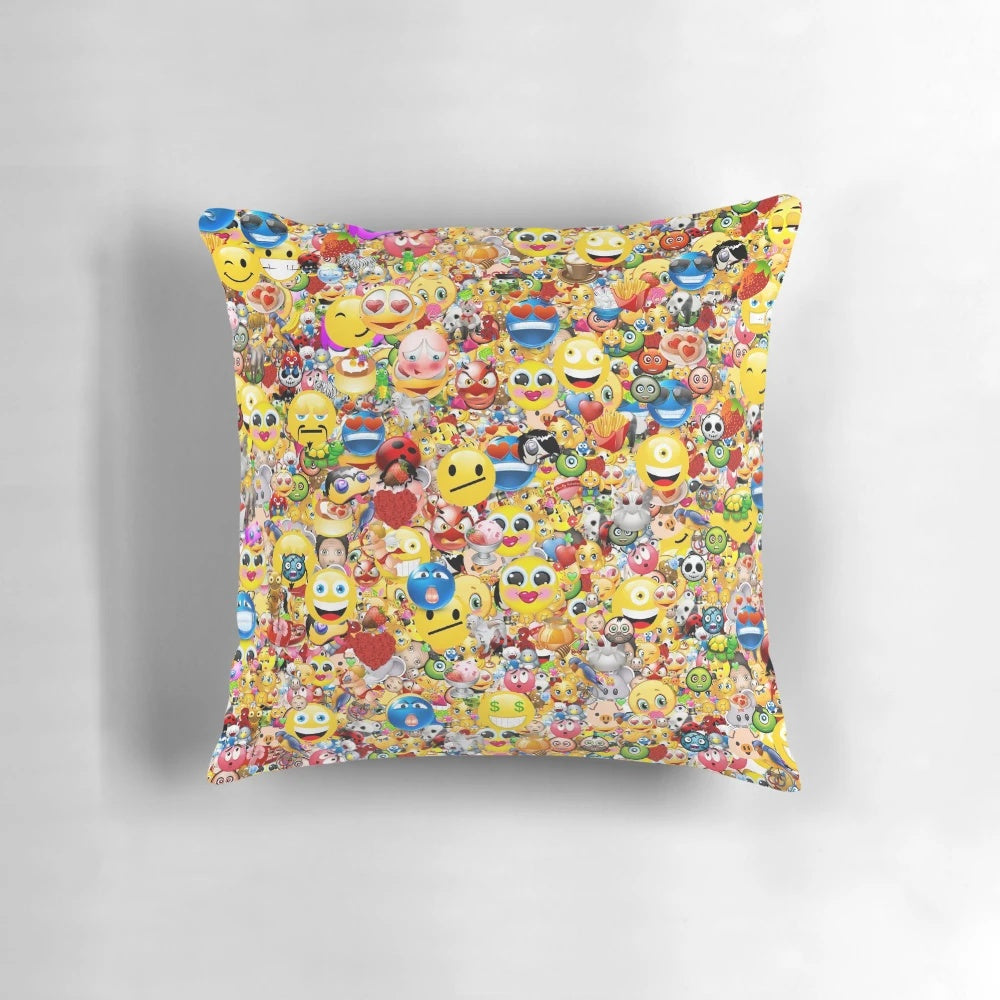 Colorful and cute emoji-themed decorative pillow with a fun, abstract pattern