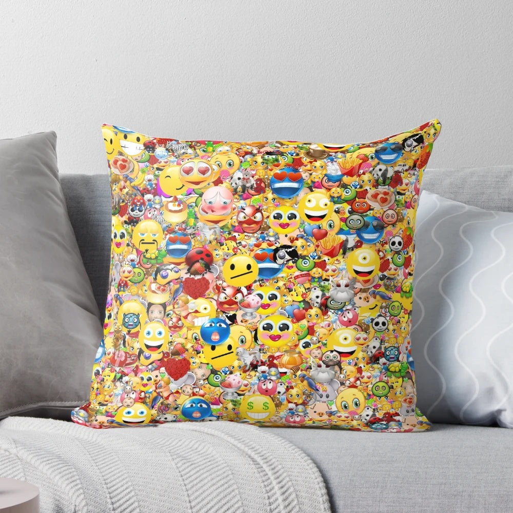 Colorful and cute emoji-themed decorative pillow with a fun, abstract pattern