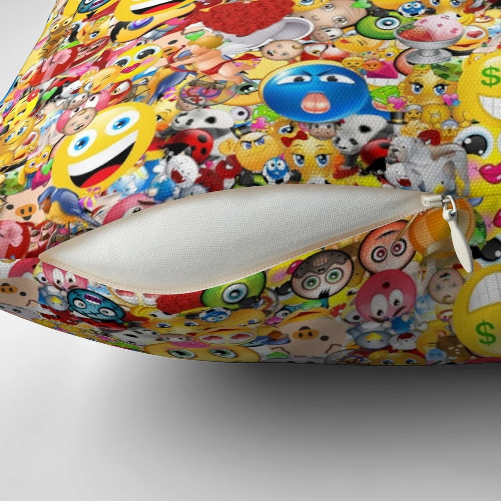 Colorful and cute emoji-themed decorative pillow with a fun, abstract pattern