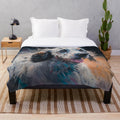 Plush blanket featuring a colorful splash painting design of an English Setter dog