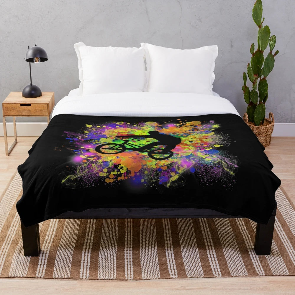 Colorful BMX bike illustration plush blanket