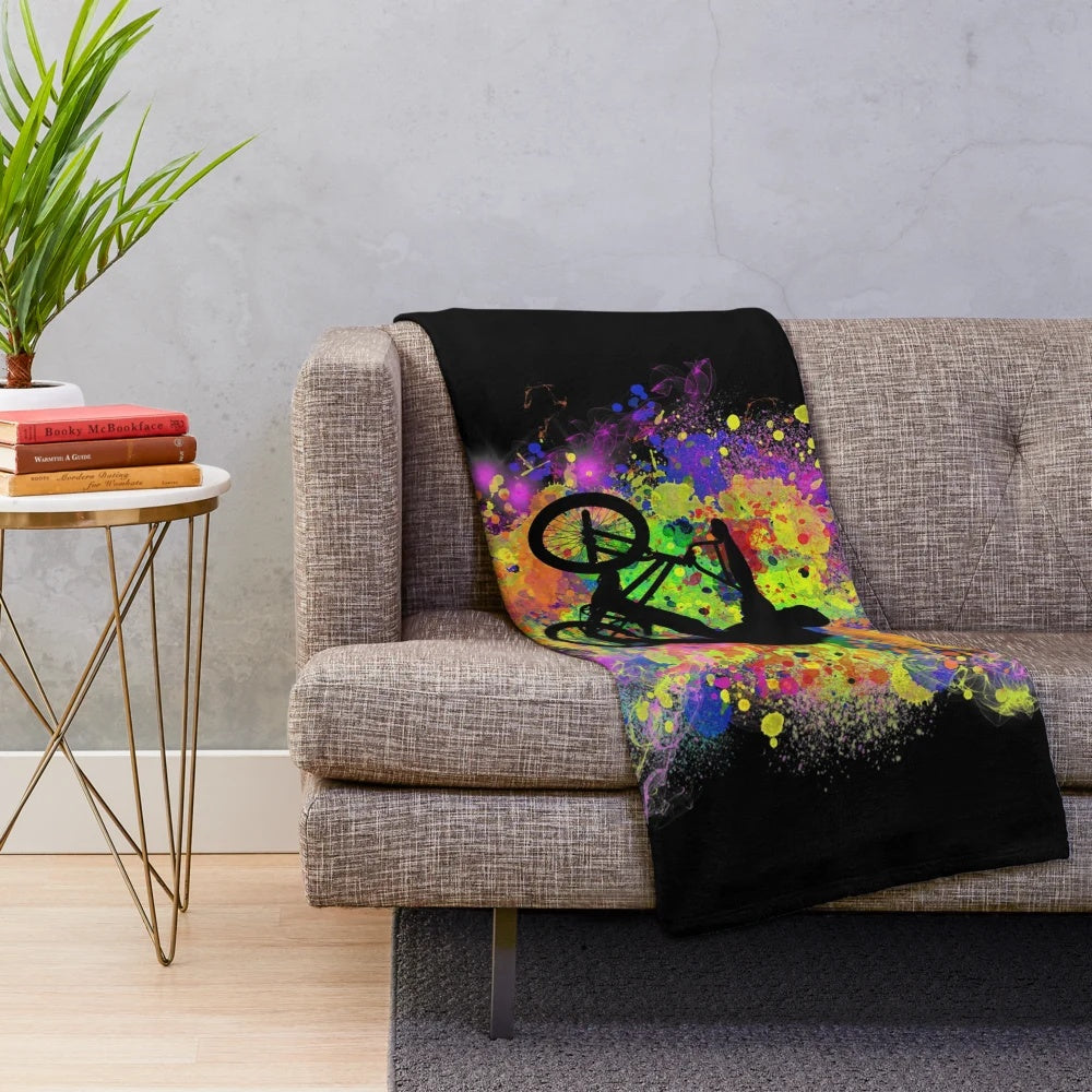 Colorful BMX bike illustration plush blanket