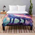 Colorful fantasy wolf plush blanket with abstract design