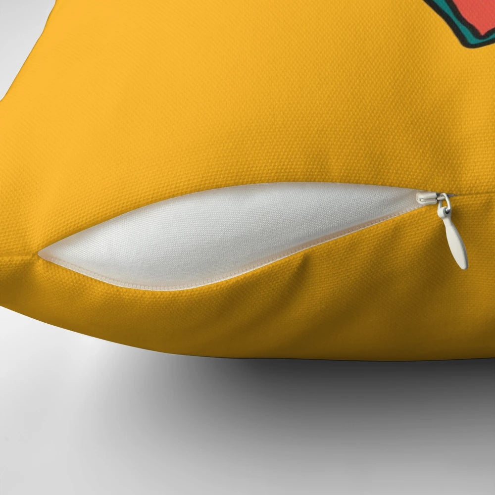Colorful pillow featuring a vibrant, abstract design of a vagina and vulva, celebrating female empowerment and sexuality.