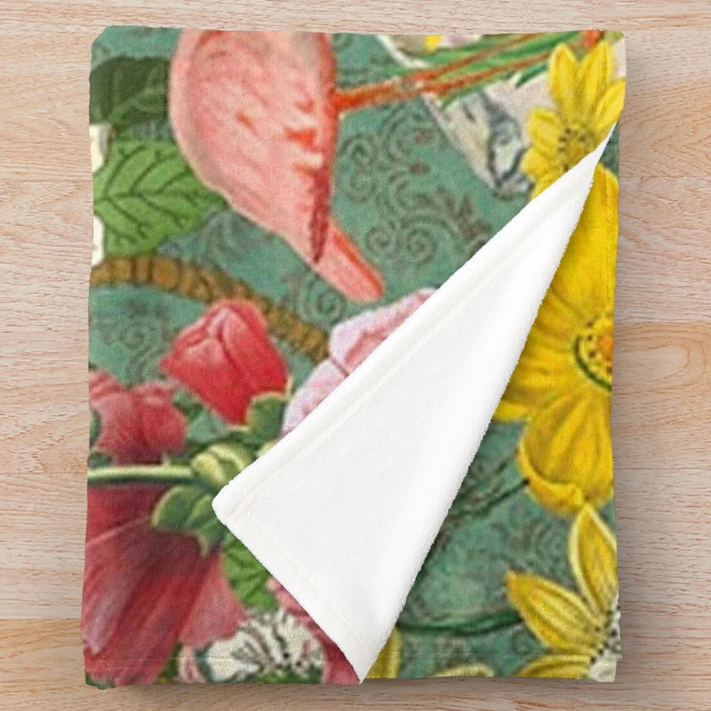 Colorful Frida Kahlo inspired plush blanket featuring floral and feminine designs
