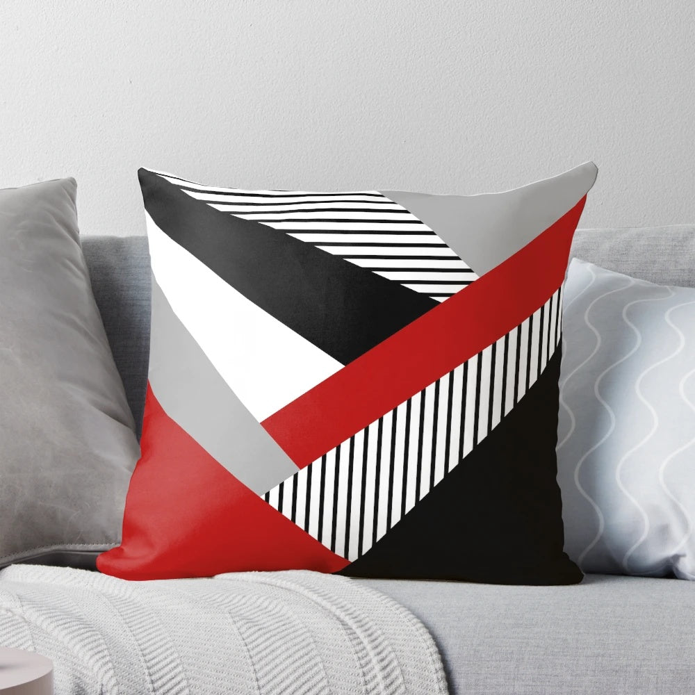 Colorful, abstract geometric design on a square throw pillow