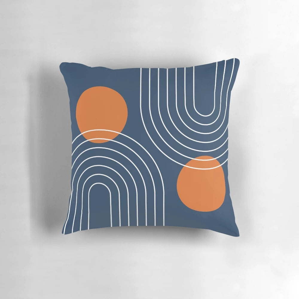 Mid Century Modern Geometric Pillow in Navy Blue and Burnt Orange