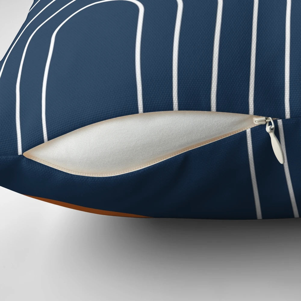 Mid Century Modern Geometric Pillow in Navy Blue and Burnt Orange
