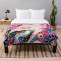 Colorful Glitterwolf acrylic painting design on a plush blanket