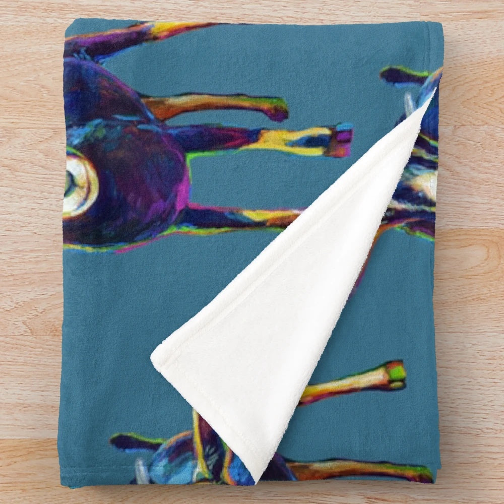 Colorful goat plush blanket featuring cute and cuddly farm animal art by Robert Phelps