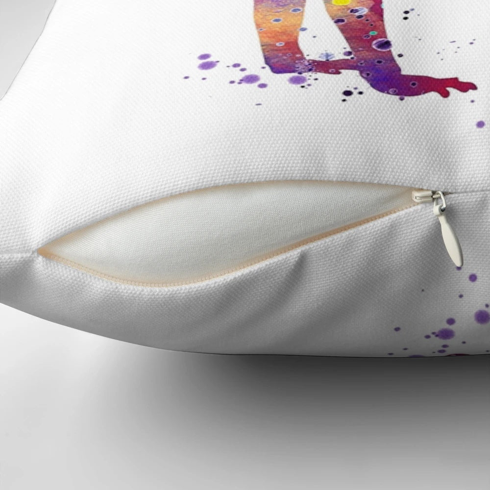 Vibrant watercolor illustration of a gymnast girl tumbling on a pillow