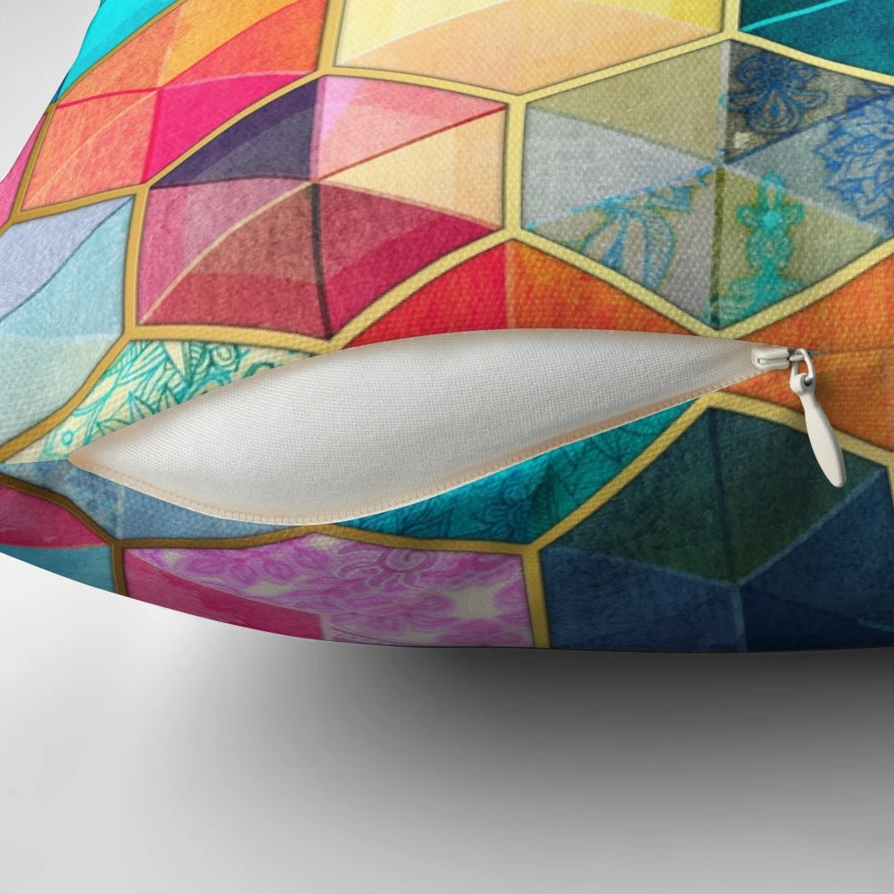 Colorful hexagon pattern crystal bohemian honeycomb cube pillows