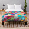 Colorful crystal bohemian hexagon pattern plush blanket
