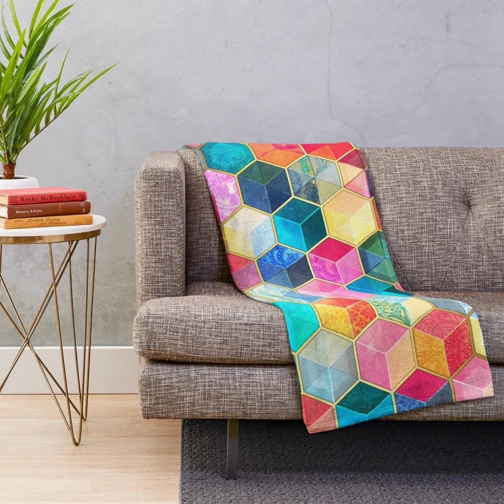 Colorful crystal bohemian hexagon pattern plush blanket