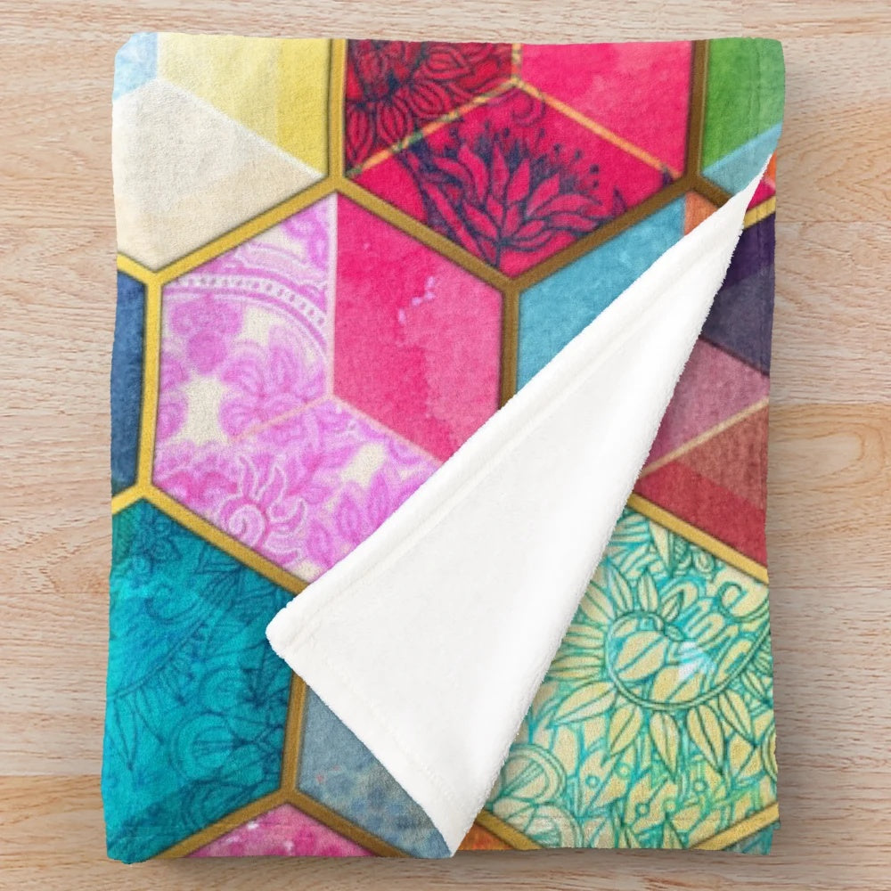Colorful crystal bohemian hexagon pattern plush blanket