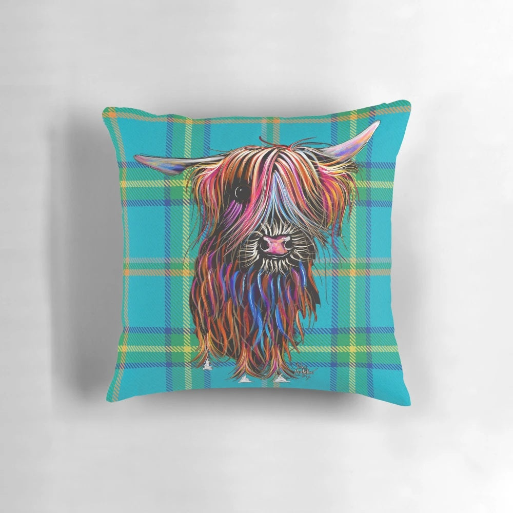 Colorful Highland Cow Tartan Pillow