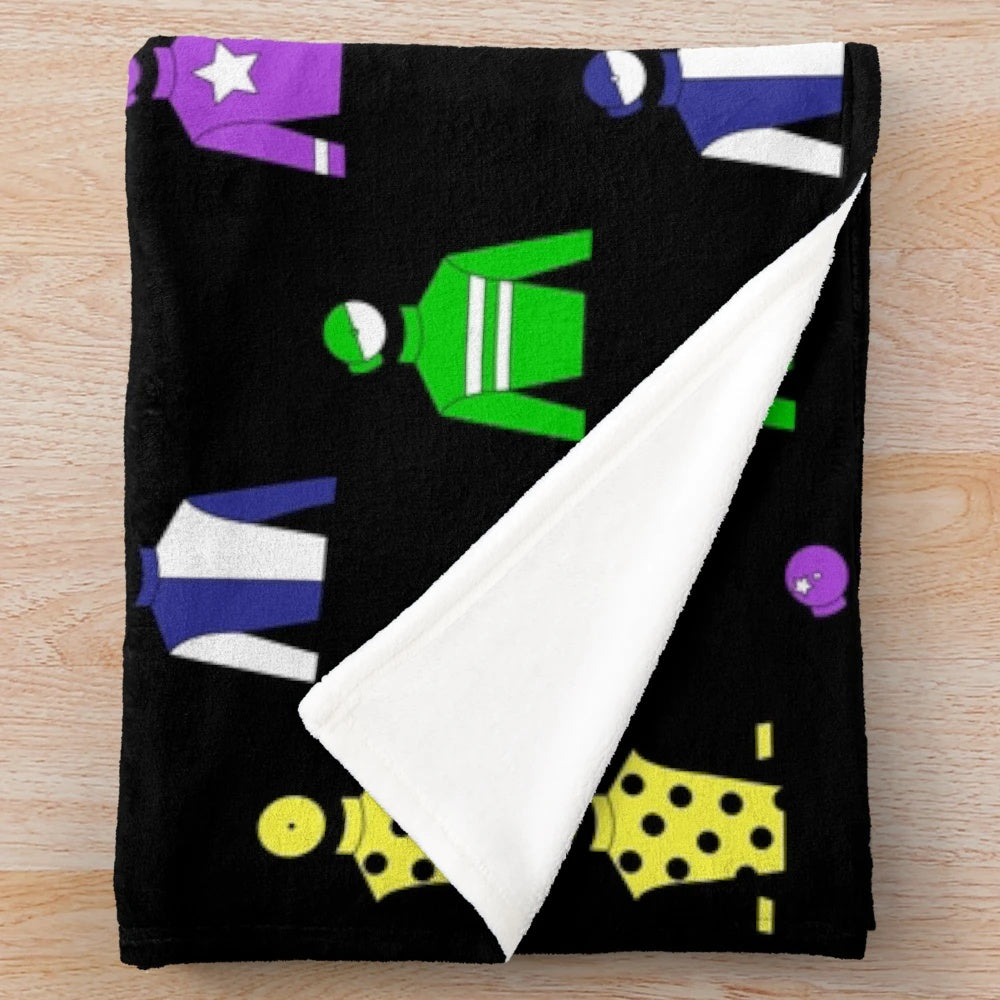 Horse racing inspired plush blanket with jockey silks pattern