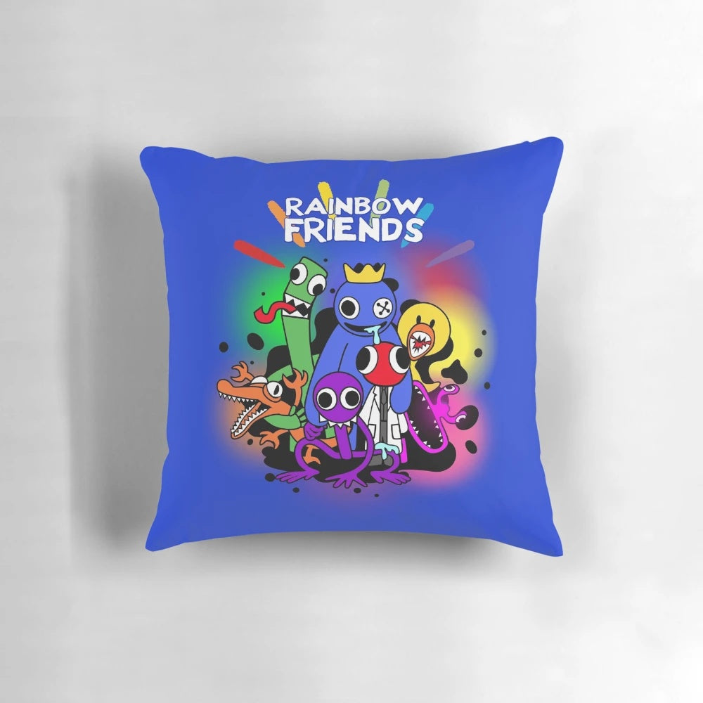 Colorful plush pillow with a vibrant rainbow design, perfect for hugging