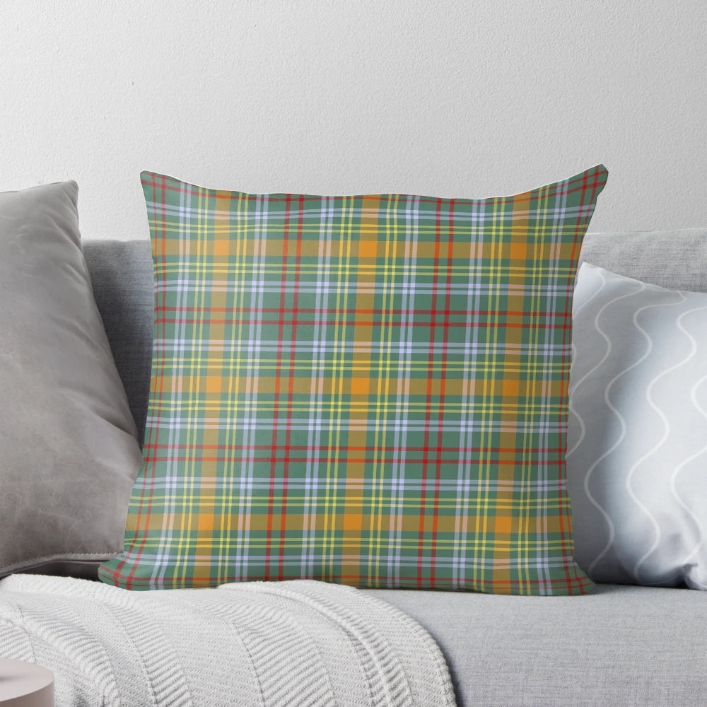 Vibrant plaid pillow featuring the traditional O'Brien tartan pattern, celebrating Celtic heritage.