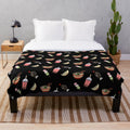 Colorful Japanese food and drink themed plush blanket with kawaii design