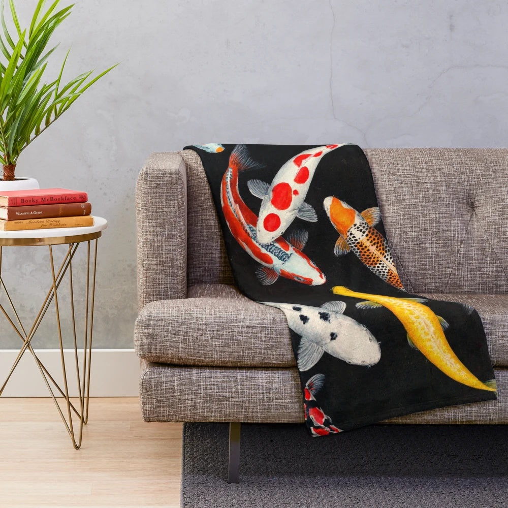 Koi fish plush blanket with vibrant colors and intricate details