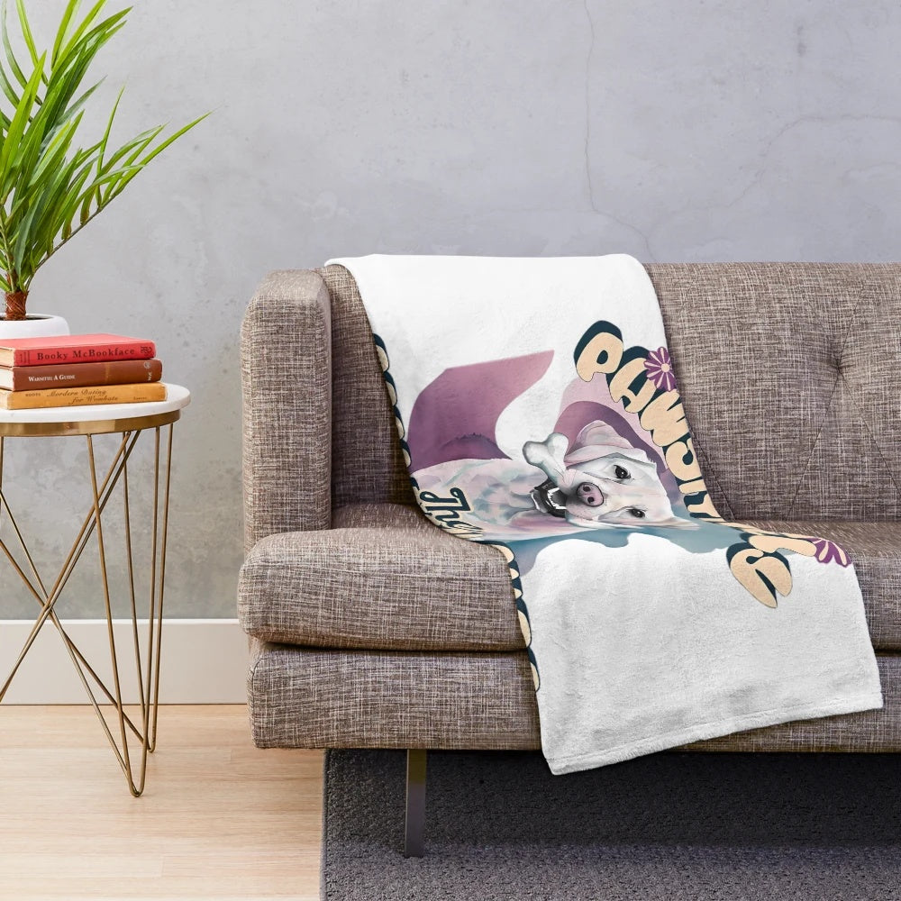 Cute Labrador dog with flowers and inspirational quote design on colorful plush blanket