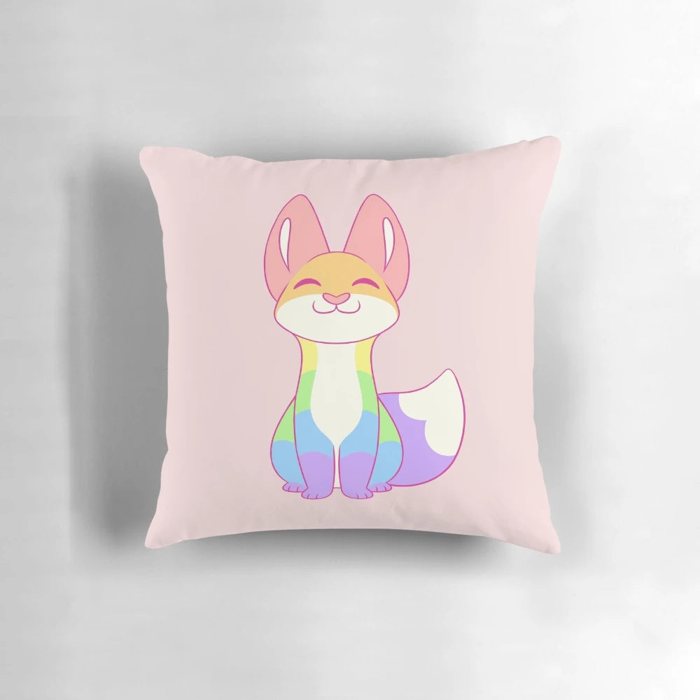 Vibrant gay pride fox-shaped pillow in rainbow colors, a symbol of LGBTQ+ support and inclusivity