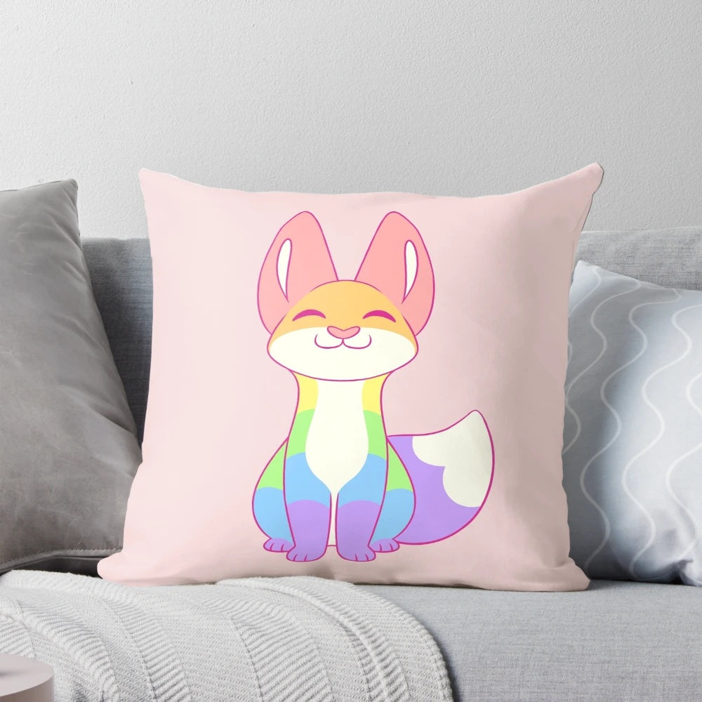 Vibrant gay pride fox-shaped pillow in rainbow colors, a symbol of LGBTQ+ support and inclusivity
