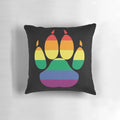 Vibrant LGBTQAI+ pride-themed decorative throw pillow with paw print design