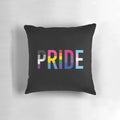 Vibrant, multicolored LGBTQIA+ pride flags printed on a soft, plush pillow
